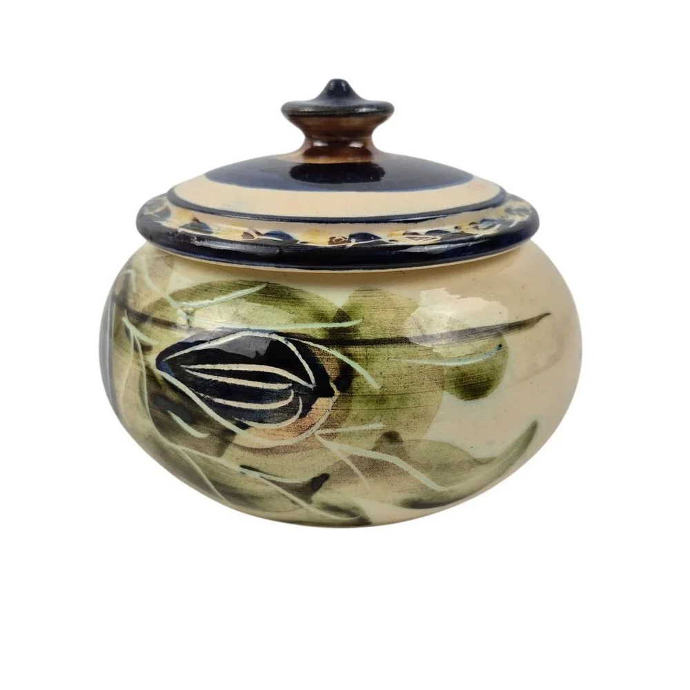 Alcea Ceramic Fait Main France Covered Bowl Hand Painted Earthenware Blue Green - Picture 5 of 10